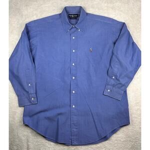 Ralph Lauren Shirt Mens 16 1/2-33 Blue Yarmouth Pin Point Oxford VTG Flesh Pony